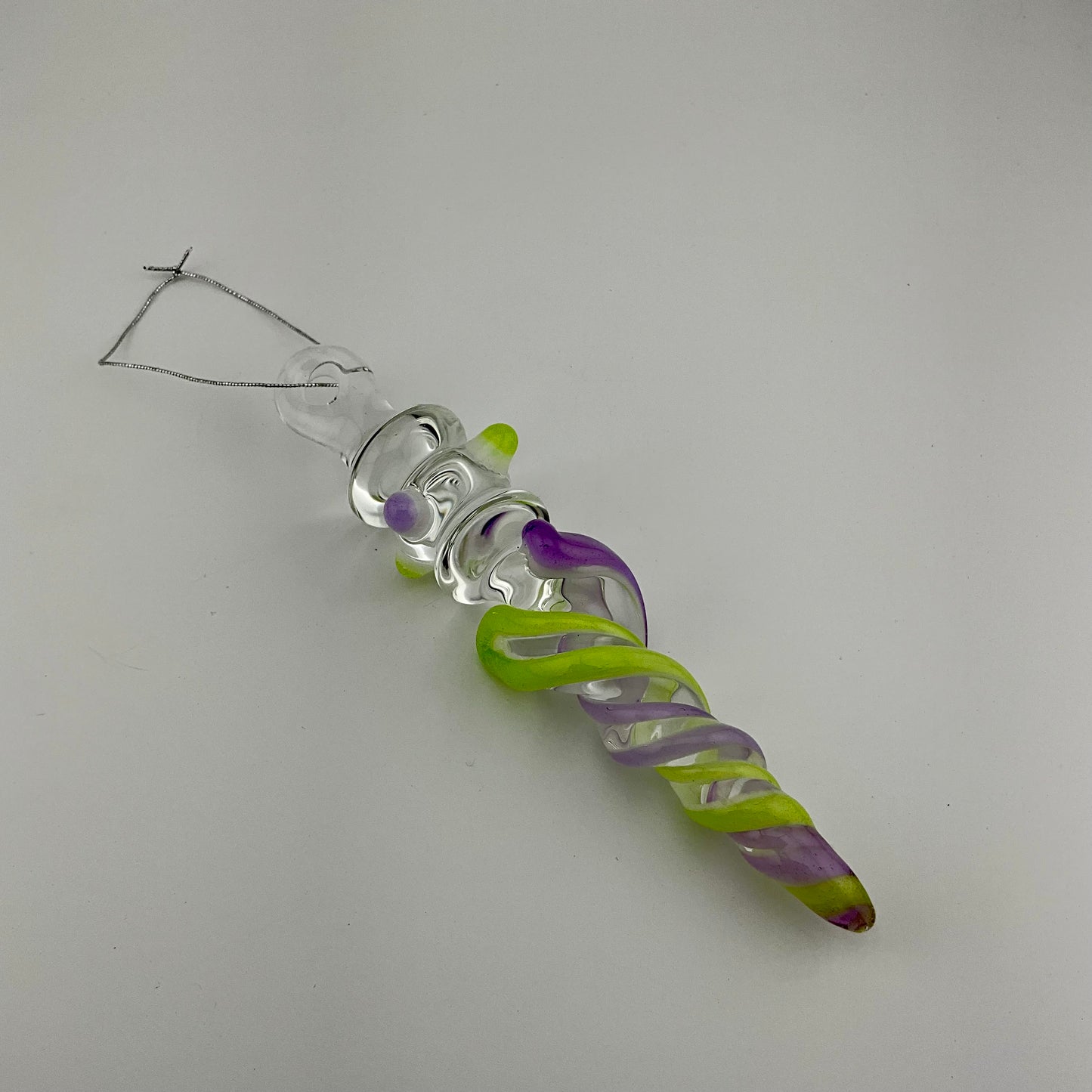 Mini Maria Pink Slymm and Green Slymm over White Colored Glass Icicle Ornament - JeffBeckerGlass.com