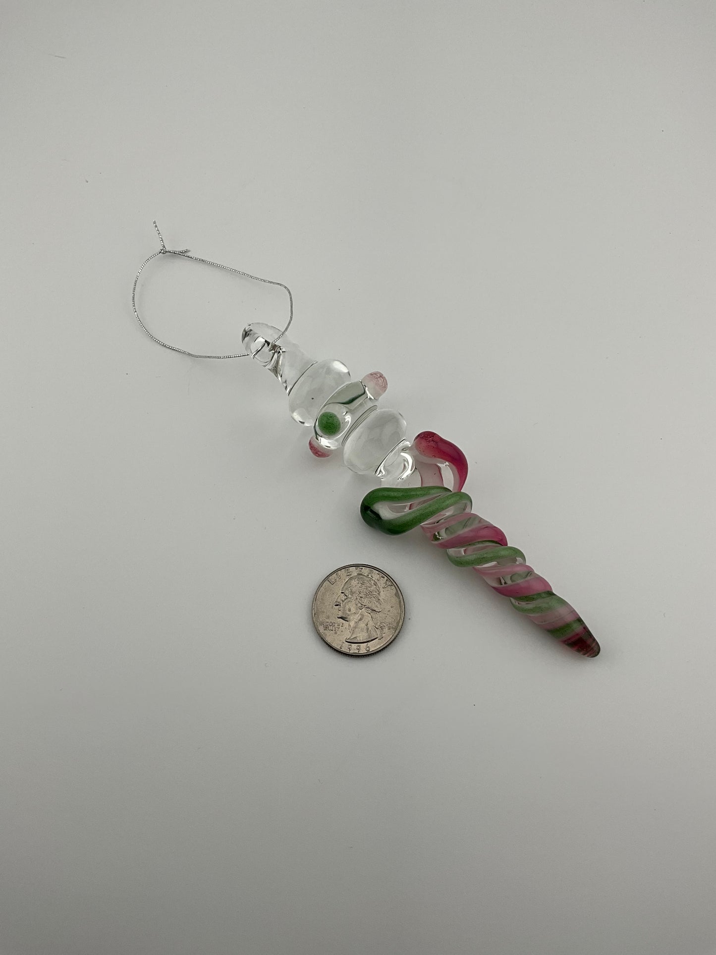 Mini Maria Telemagenta and Plantphibian Green over White Colored Glass Icicle Ornament - JeffBeckerGlass.com