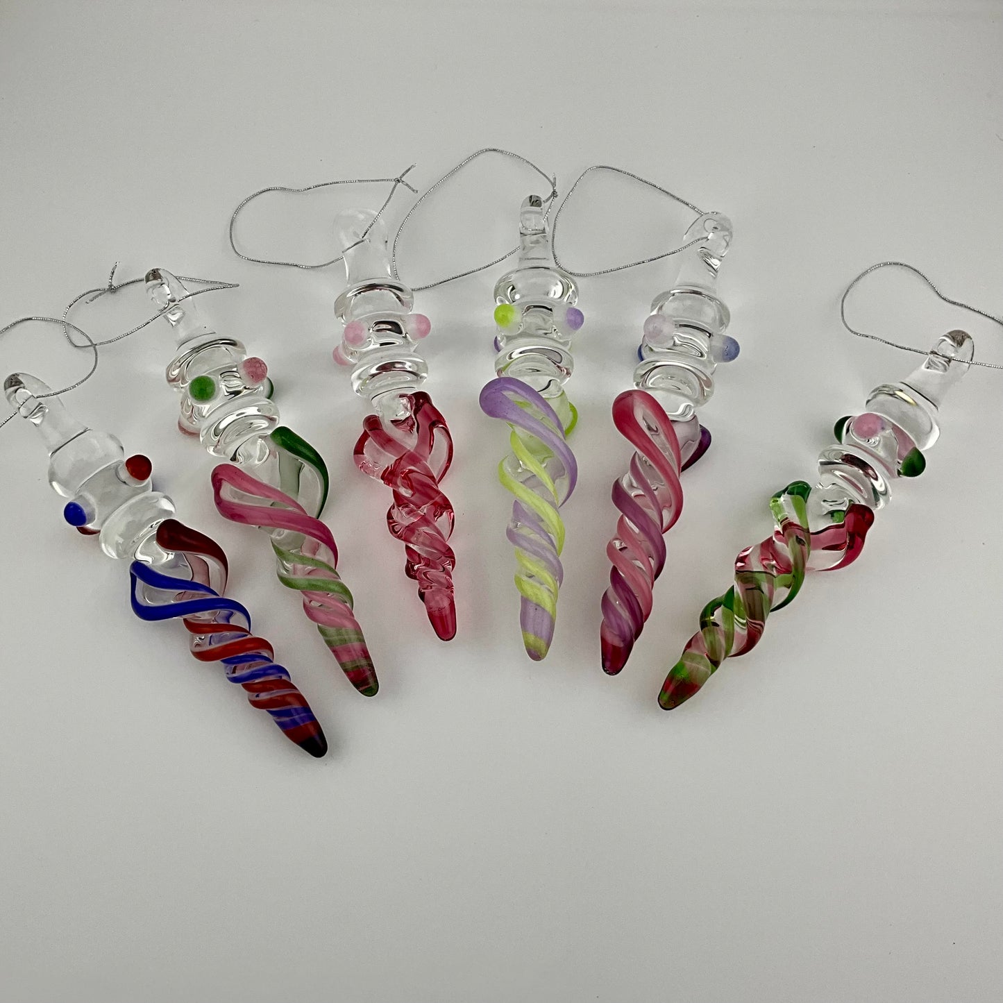 Mini Maria Elvis Red and Cobalt Blue Colored Glass Icicle Ornament - JeffBeckerGlass.com