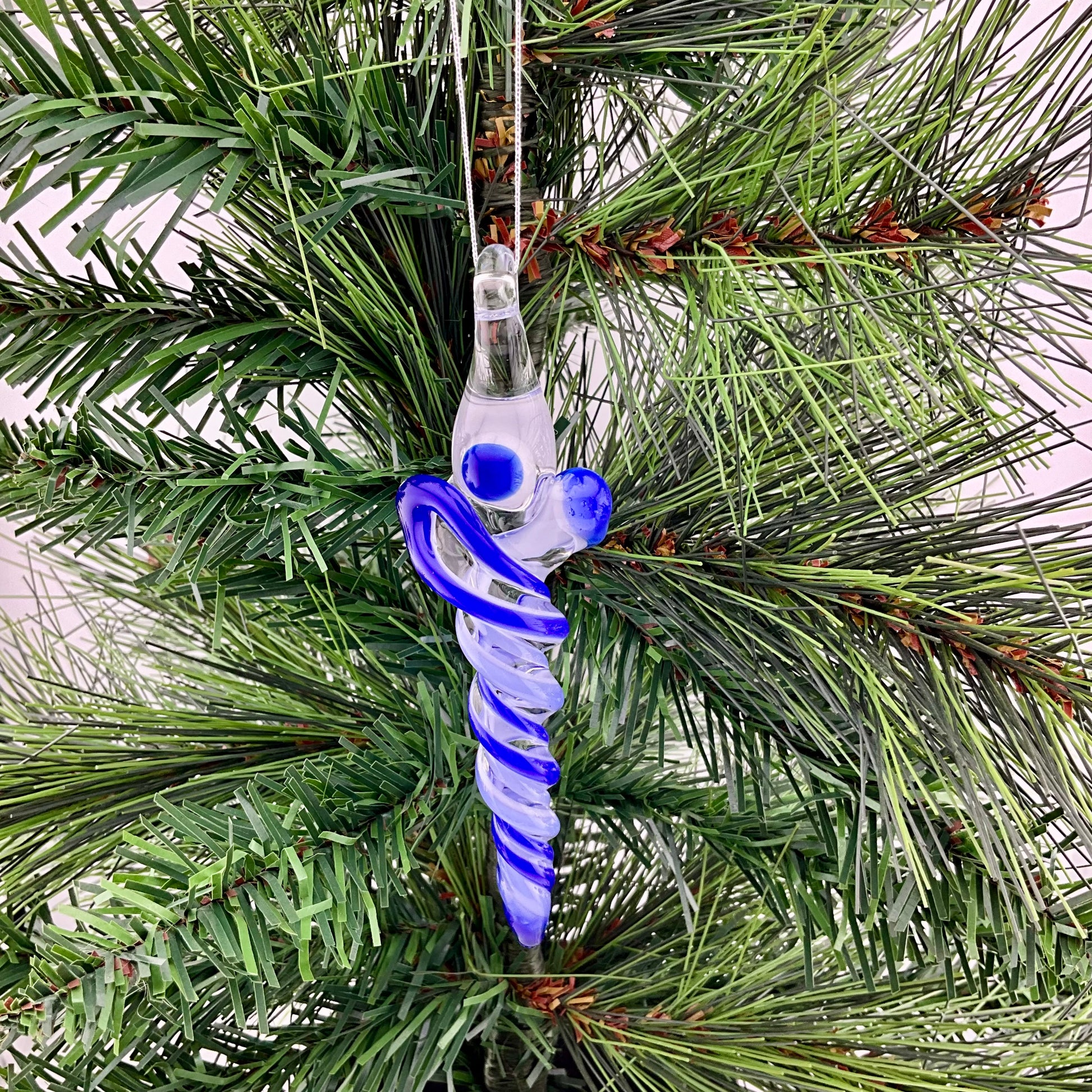 4 Pack Deep Blue and Neptune Blue Glass Icicle Ornaments - JeffBeckerGlass.com