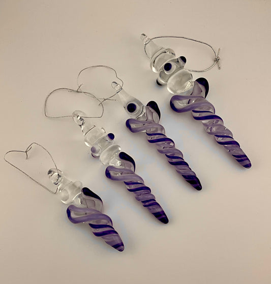4 Pack Deep Blue and Neptune Blue Glass Icicle Ornaments - JeffBeckerGlass.com
