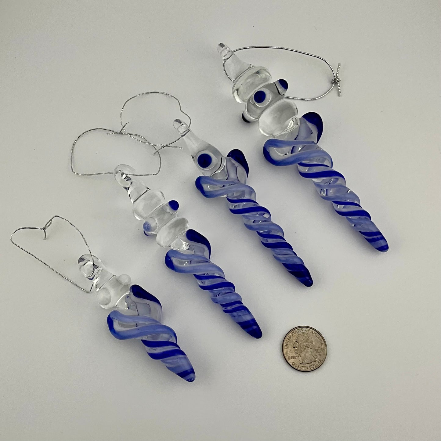 4 Pack Deep Blue and Neptune Blue Glass Icicle Ornaments - JeffBeckerGlass.com