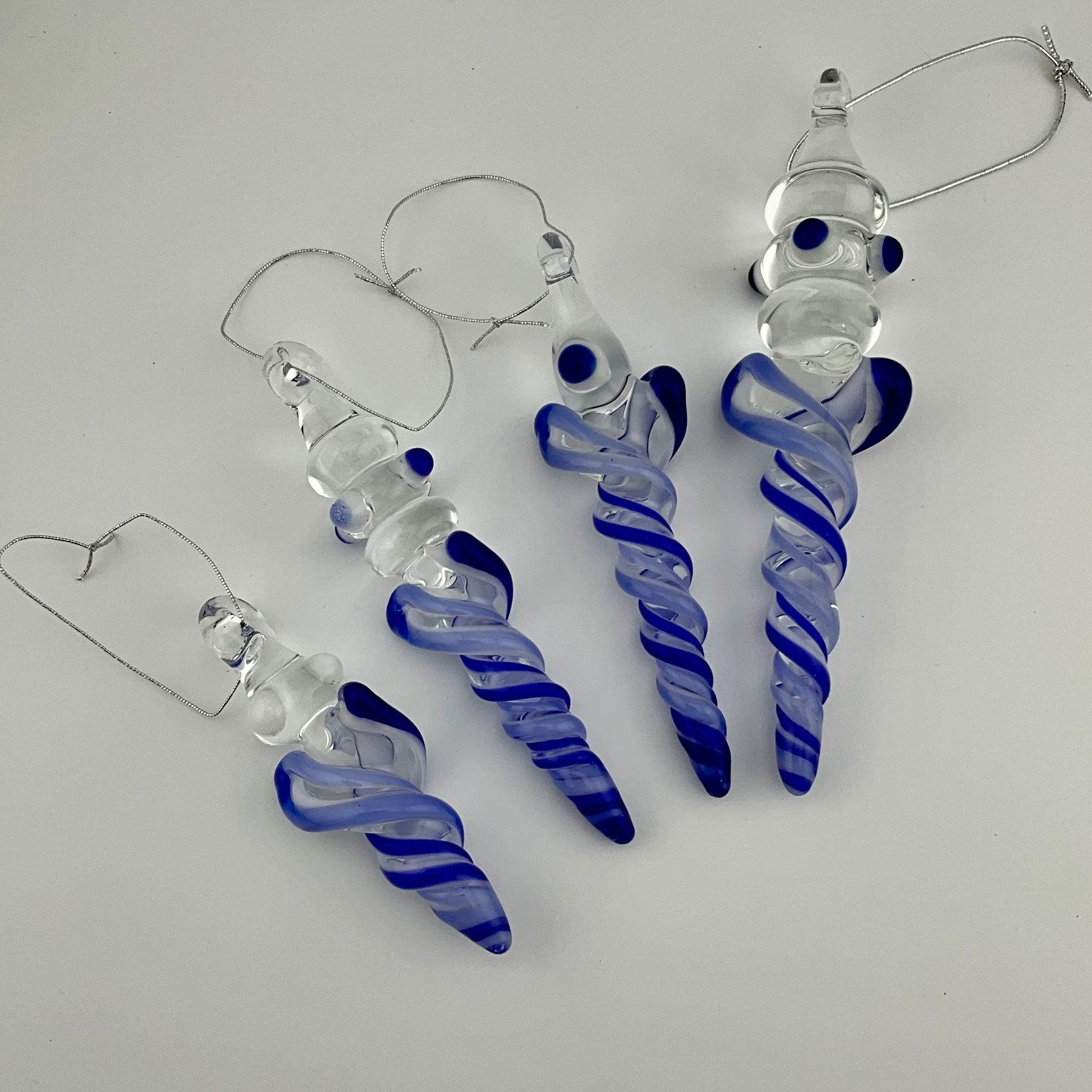 4 Pack Deep Blue and Neptune Blue Glass Icicle Ornaments - JeffBeckerGlass.com