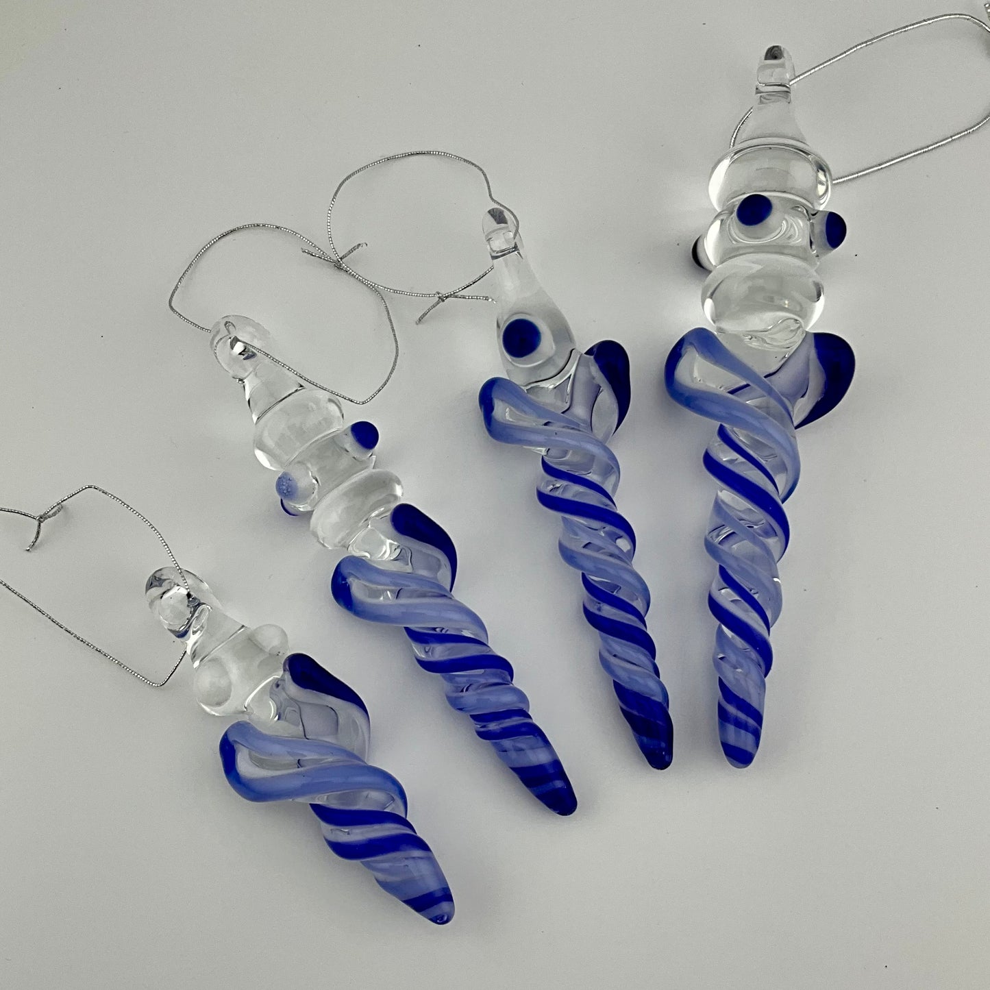 4 Pack Deep Blue and Neptune Blue Glass Icicle Ornaments - JeffBeckerGlass.com