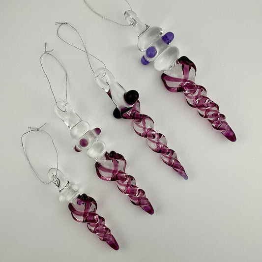 4 Pack Gold Amethyst Icicle Ornaments - JeffBeckerGlass.com