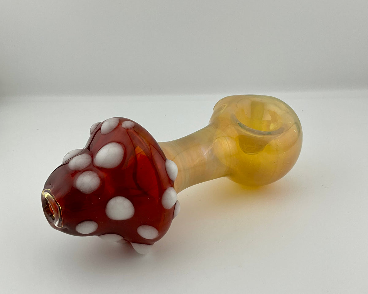 Mushroom Silver Fumed Spoon Pipe with glow n the dark marbles