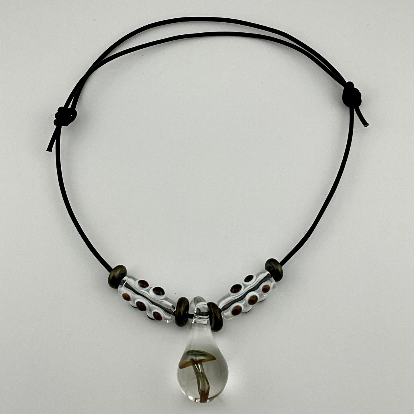 #2Electrum Glass Mushroom with accent beads finished necklace - JeffBeckerGlass.com