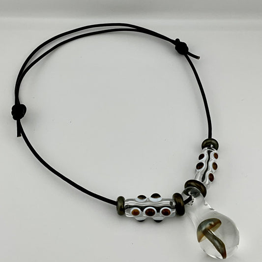 #2Electrum Glass Mushroom with accent beads finished necklace - JeffBeckerGlass.com