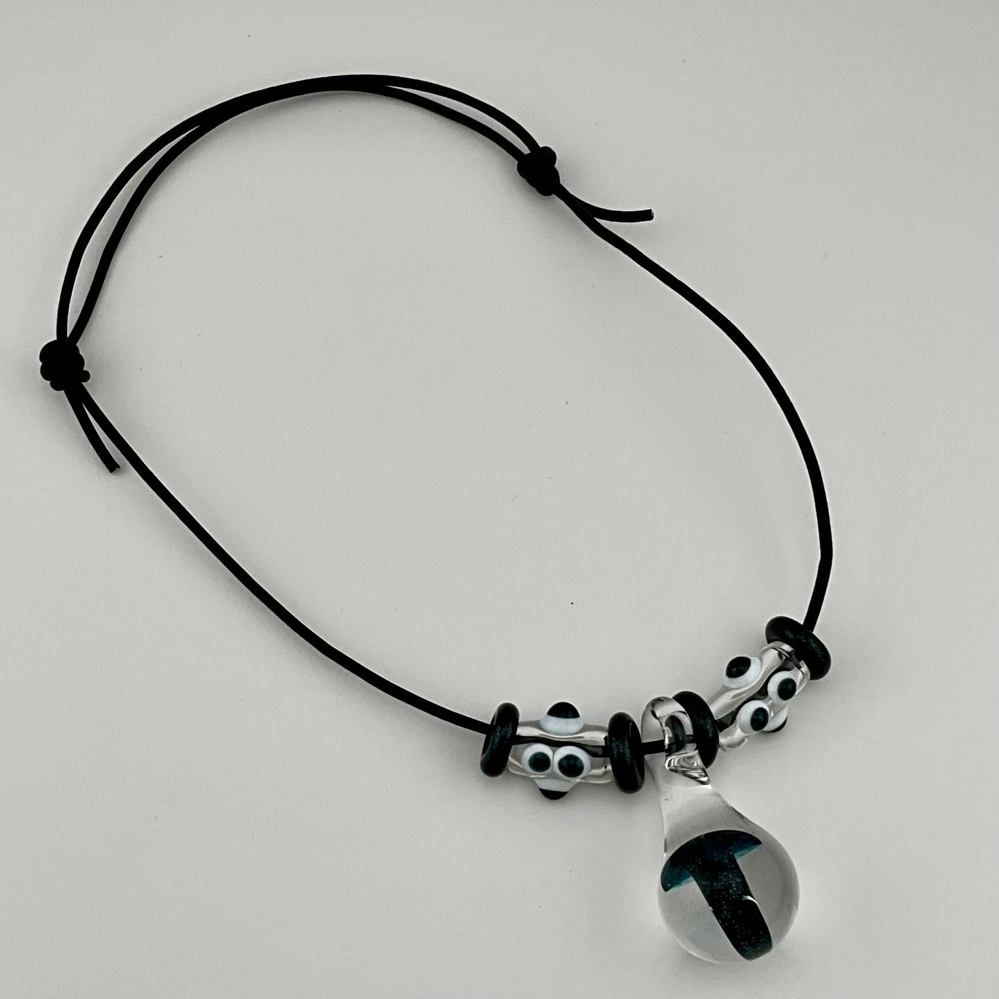 Dark Blue Sparkle Glass Mushroom with accent beads finished necklace