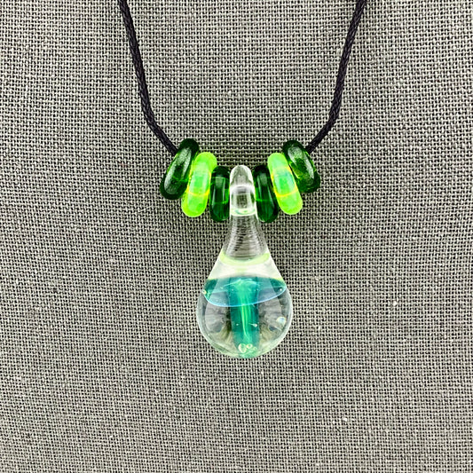 Green Slime Glass Mushroom with accent beads finished necklace - JeffBeckerGlass.com