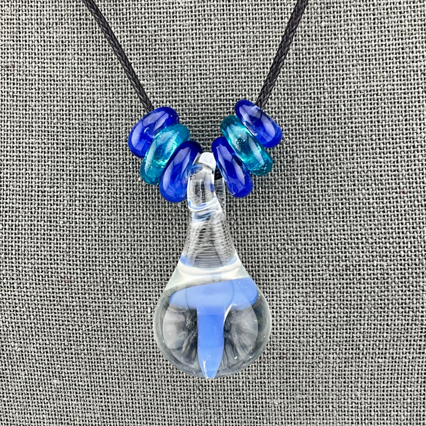 Light Blue Glass Mushroom with accent beads finished necklace