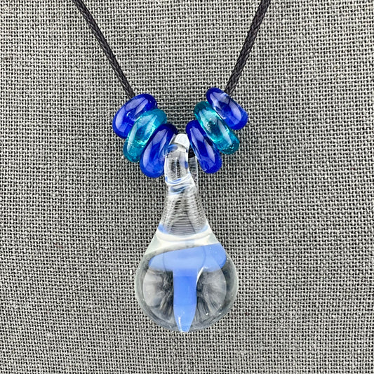 Light Blue Glass Mushroom with accent beads finished necklace - JeffBeckerGlass.com