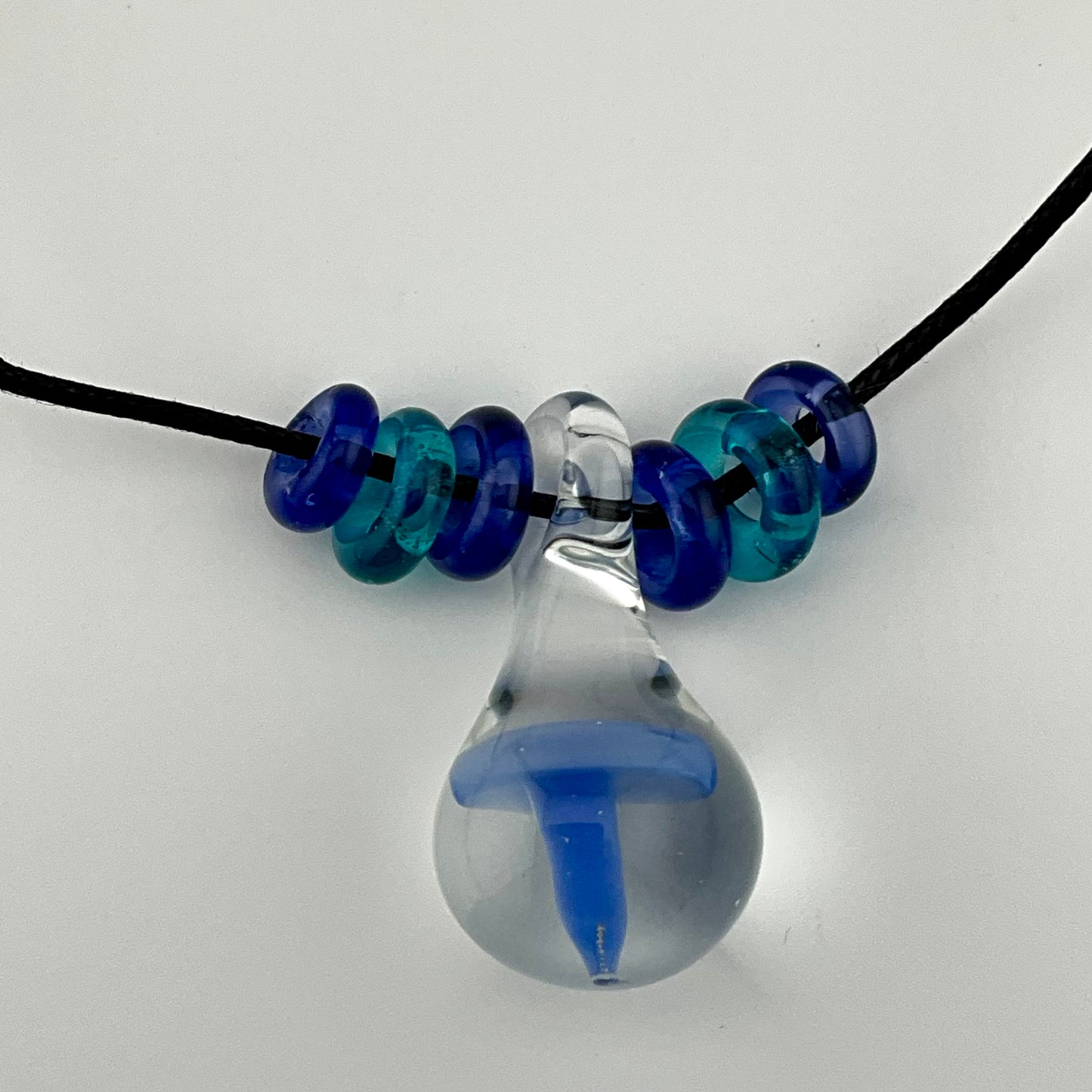 Light Blue Glass Mushroom with accent beads finished necklace
