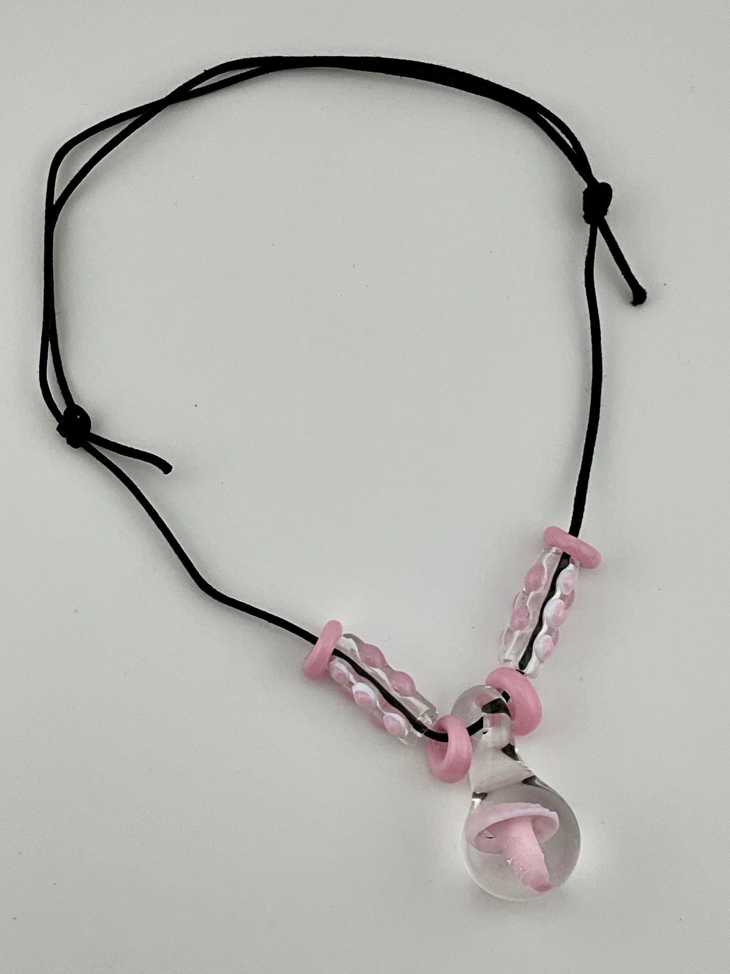 Pink Glass Mushroom with accent beads finished necklace