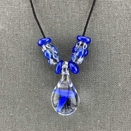 Blue Glass Mushroom with accent beads finished necklace - JeffBeckerGlass.com