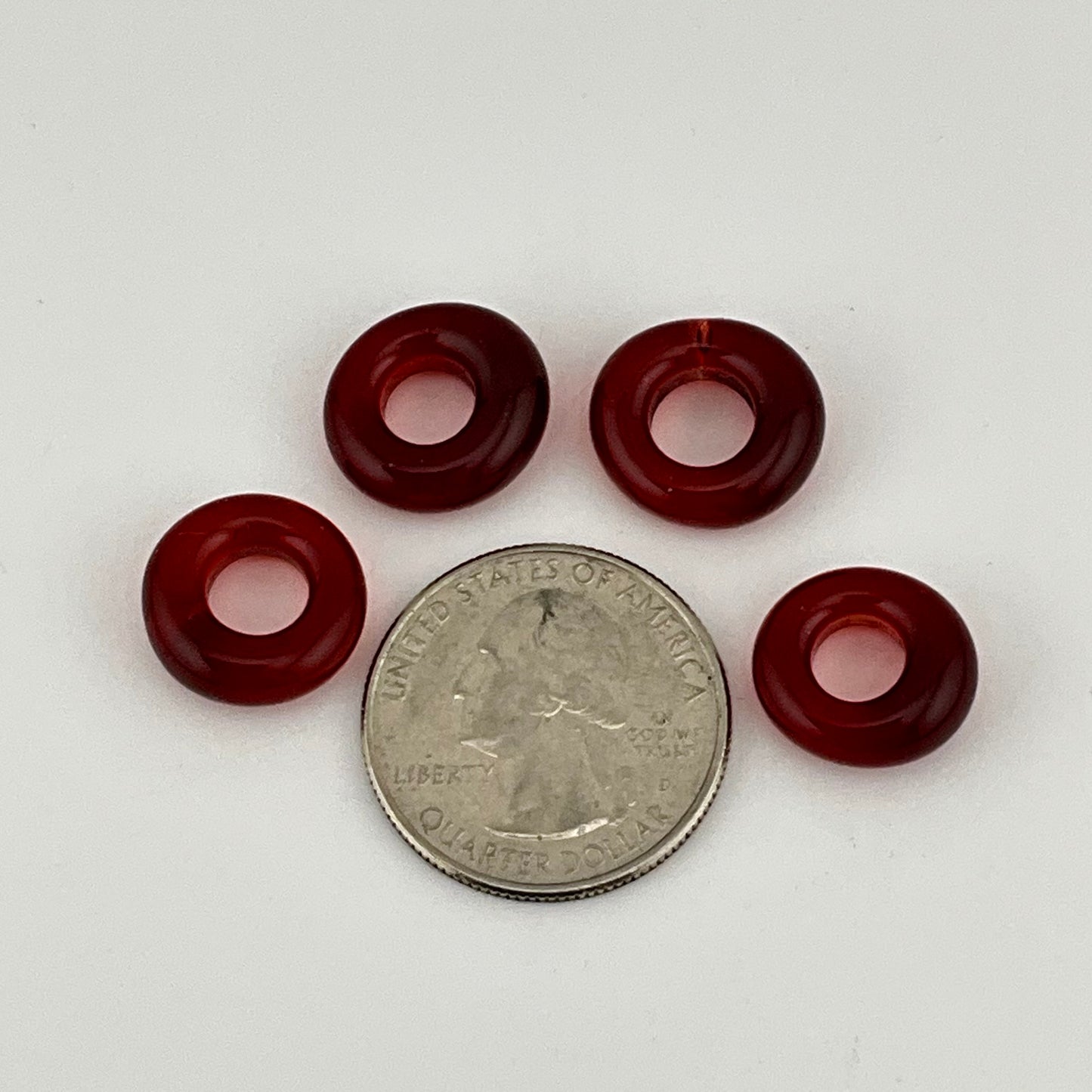 4 Red Glass Spacer Beads