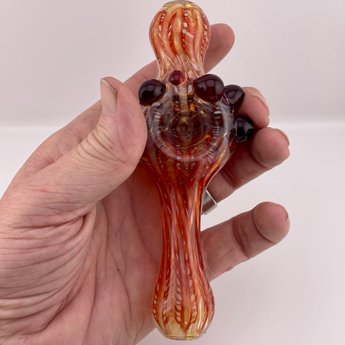 Wrap n Raked Red and Black Silver Fumed Steam Roller Pipe with Red Marbles