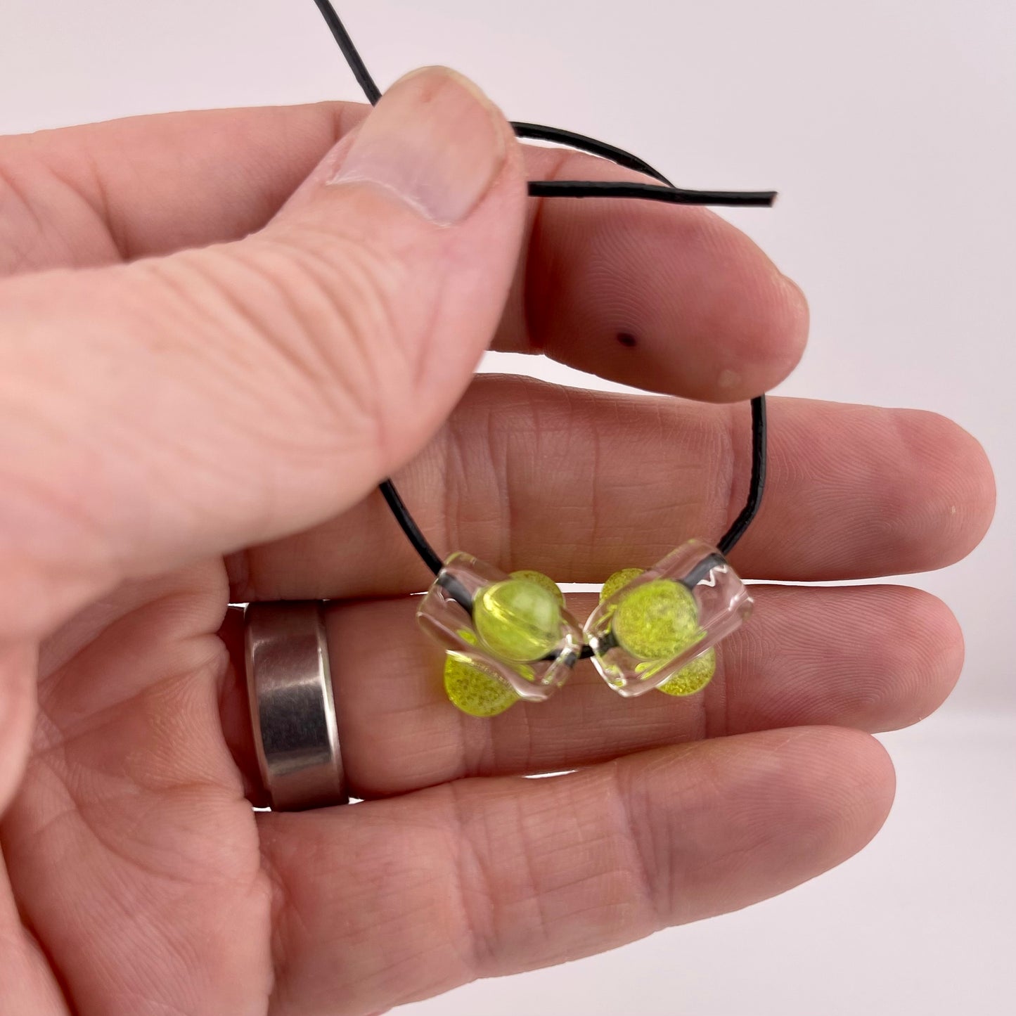2 Clear beads with Slime Green marbles