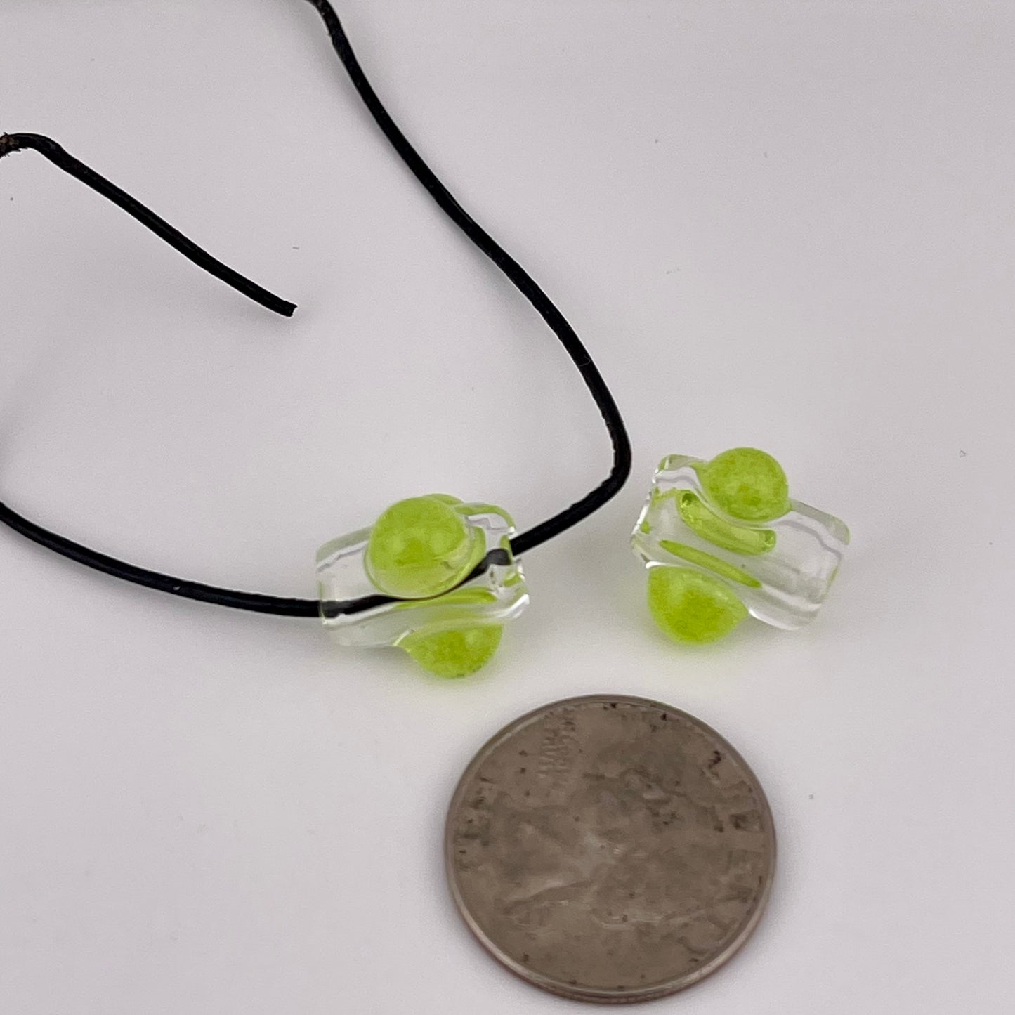 2 Clear beads with Slime Green marbles