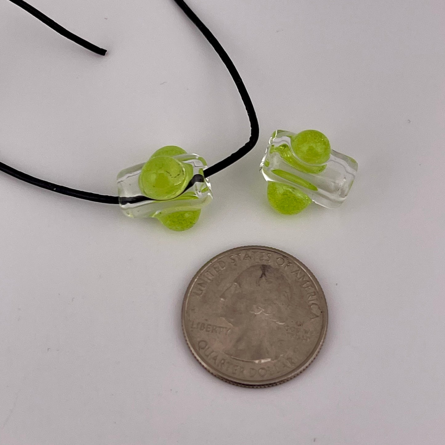 2 Clear beads with Slime Green marbles