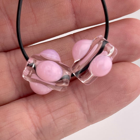 2 Clear beads with Cadillac Pink marbles - JeffBeckerGlass.com