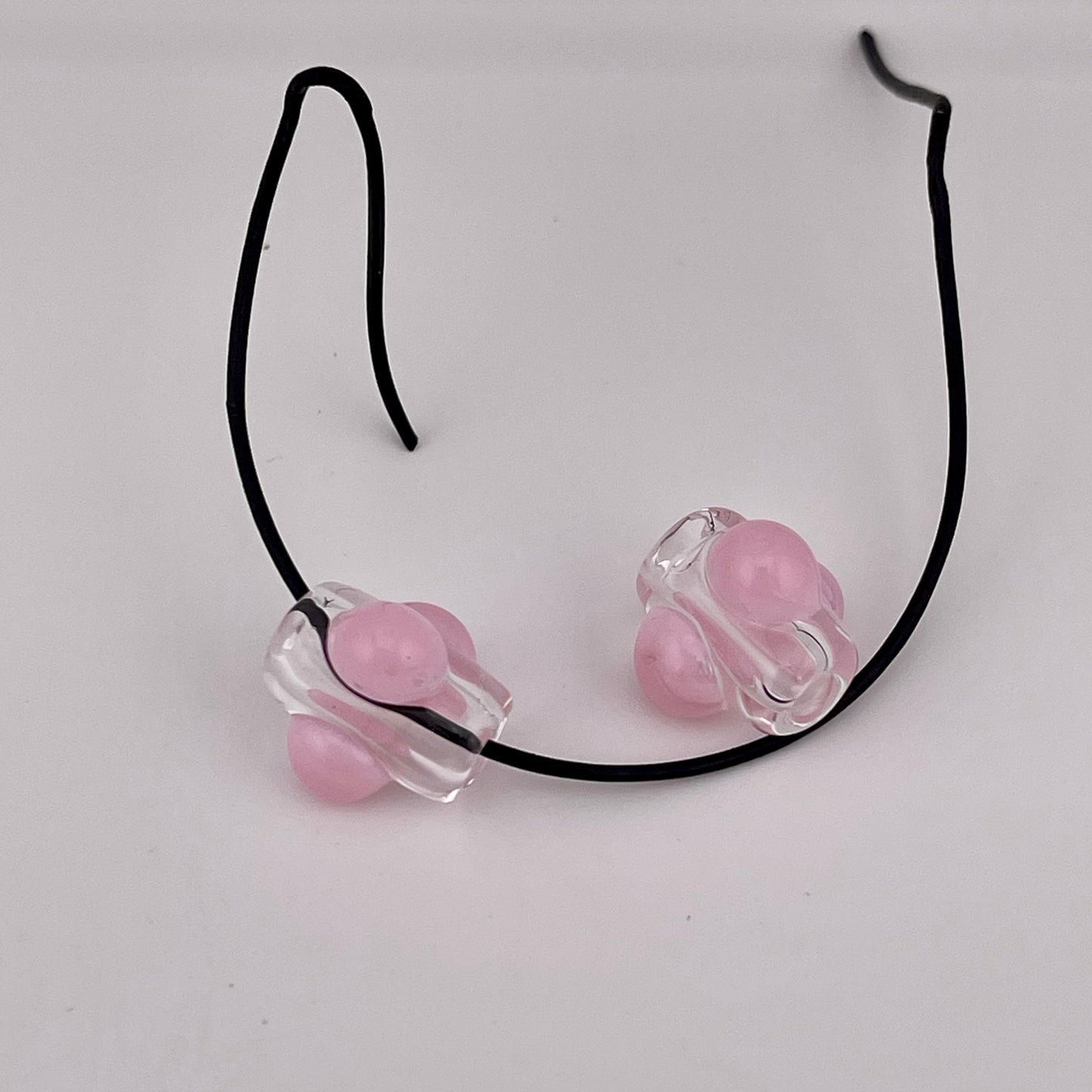 2 Clear beads with Cadillac Pink marbles