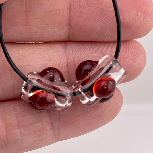 2 Clear beads with Blizzard Red marbles - JeffBeckerGlass.com