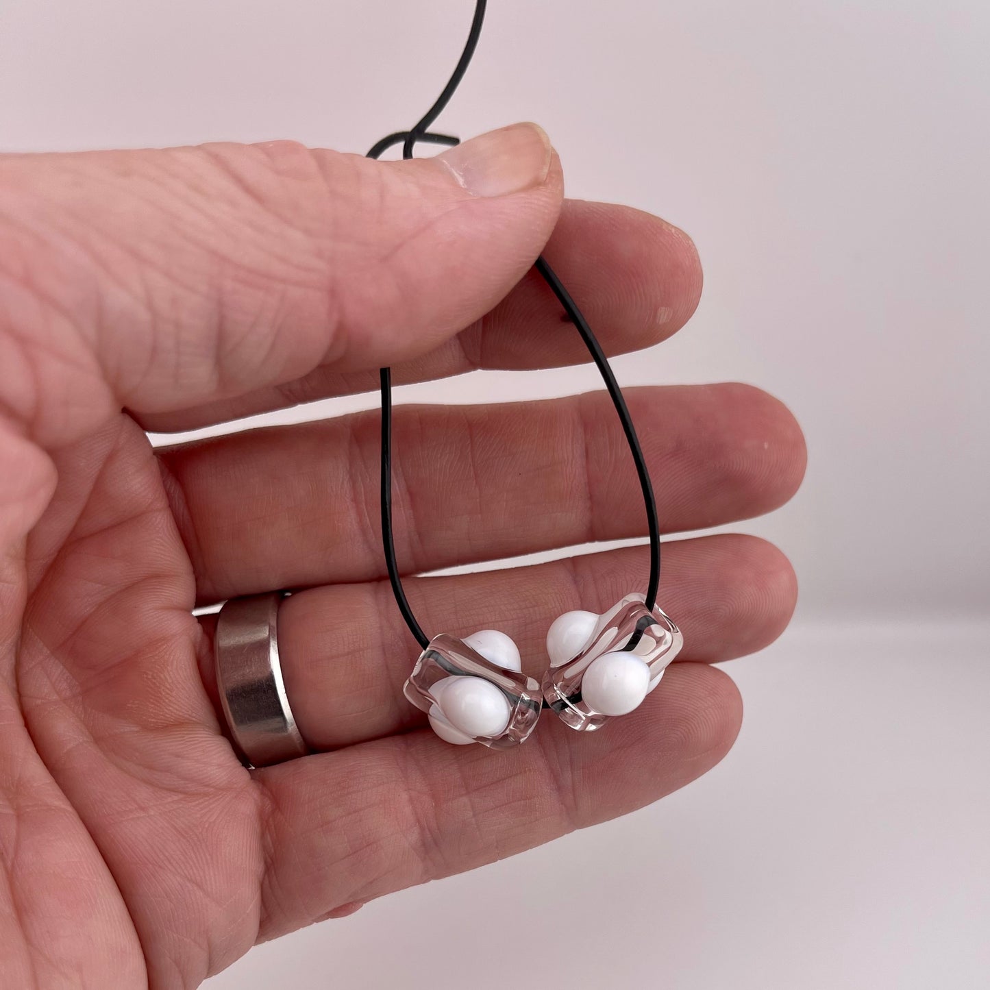 2 Clear beads with White marbles - JeffBeckerGlass.com