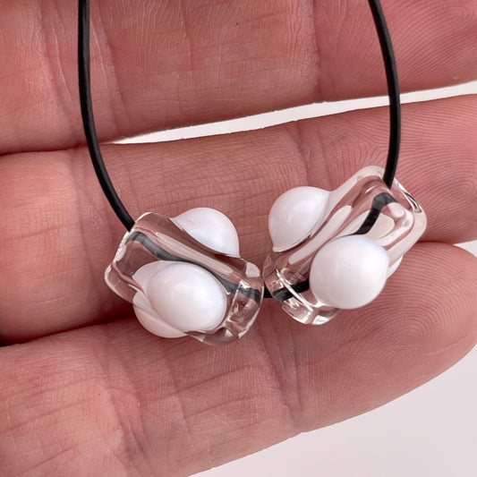 2 Clear beads with White marbles - JeffBeckerGlass.com