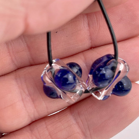 2 Clear beads with Blizzard Blue marbles - JeffBeckerGlass.com