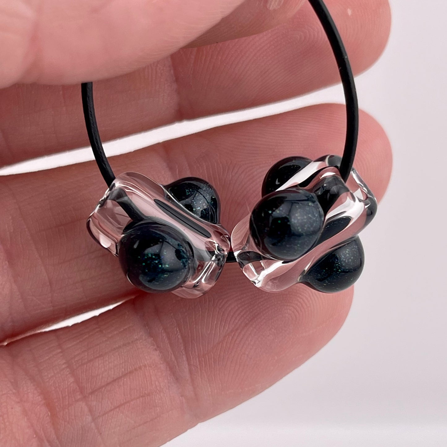 2 Clear beads with Sparkly Blue marbles - JeffBeckerGlass.com