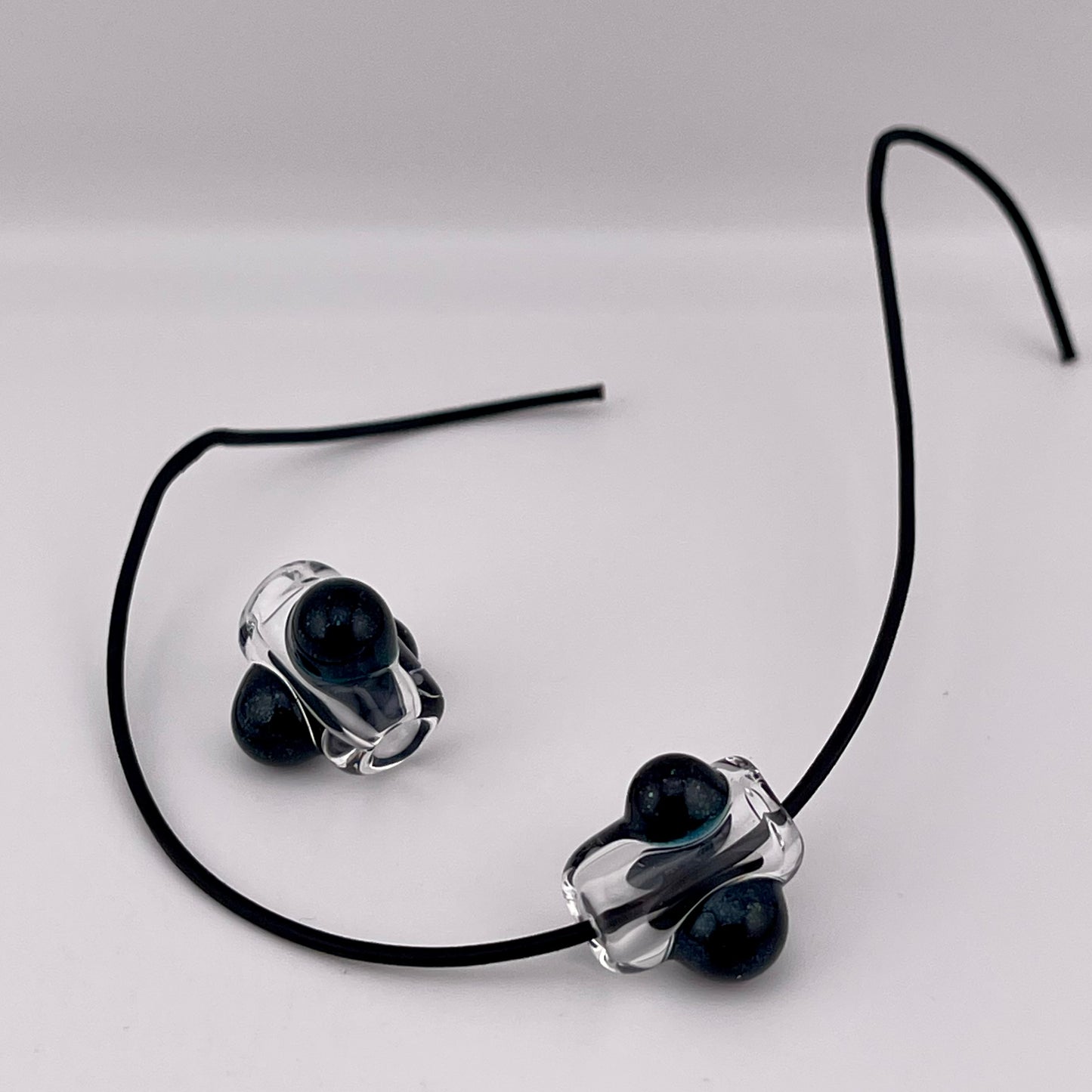2 Clear beads with Sparkly Blue marbles - JeffBeckerGlass.com