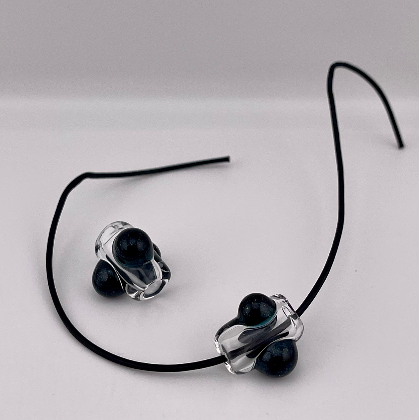 2 Clear beads with Sparkly Blue marbles - JeffBeckerGlass.com