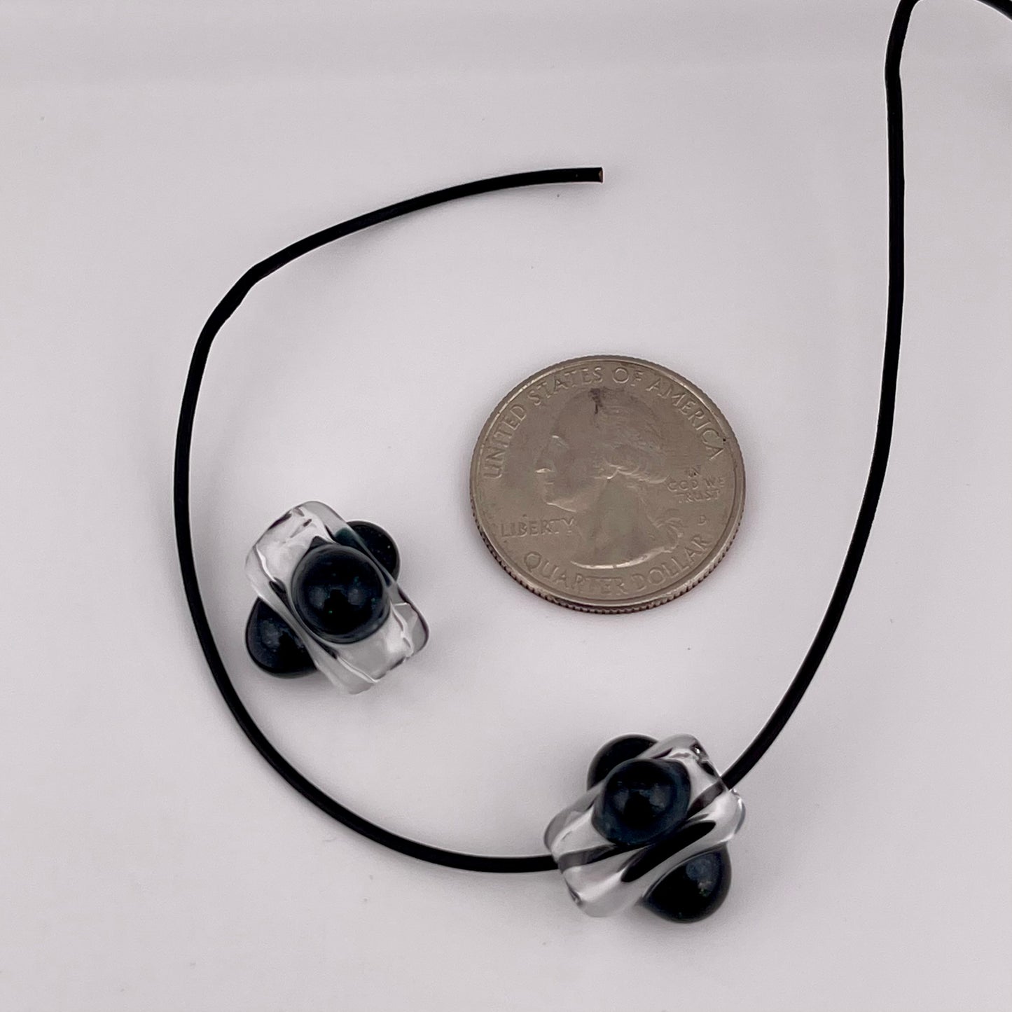 2 Clear beads with Sparkly Blue marbles - JeffBeckerGlass.com