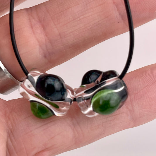 2 Clear beads with Sparkly Green and Blue marbles - JeffBeckerGlass.com