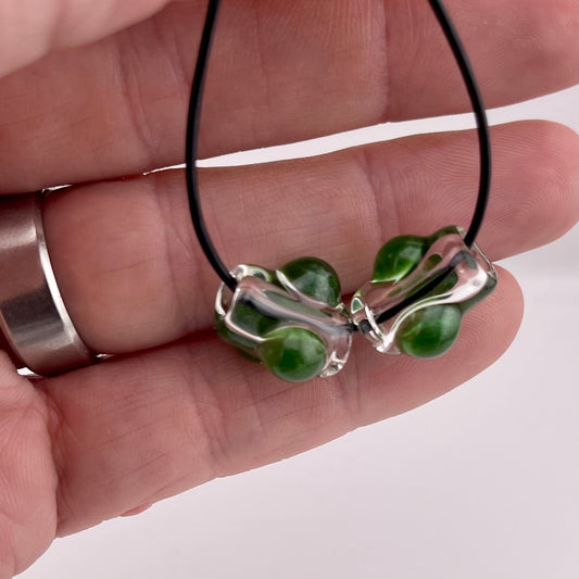 2 Clear beads with Sparkly Green marbles - JeffBeckerGlass.com