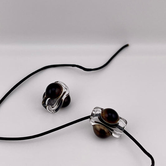 2 Clear beads with Gold Bronze marbles - JeffBeckerGlass.com