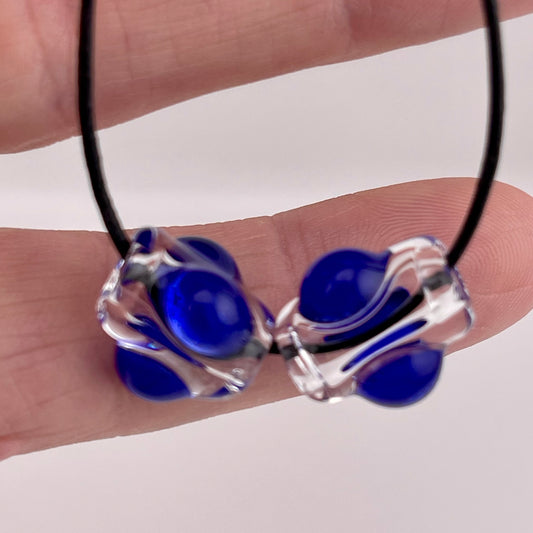 2 Clear beads with Blue marbles - JeffBeckerGlass.com