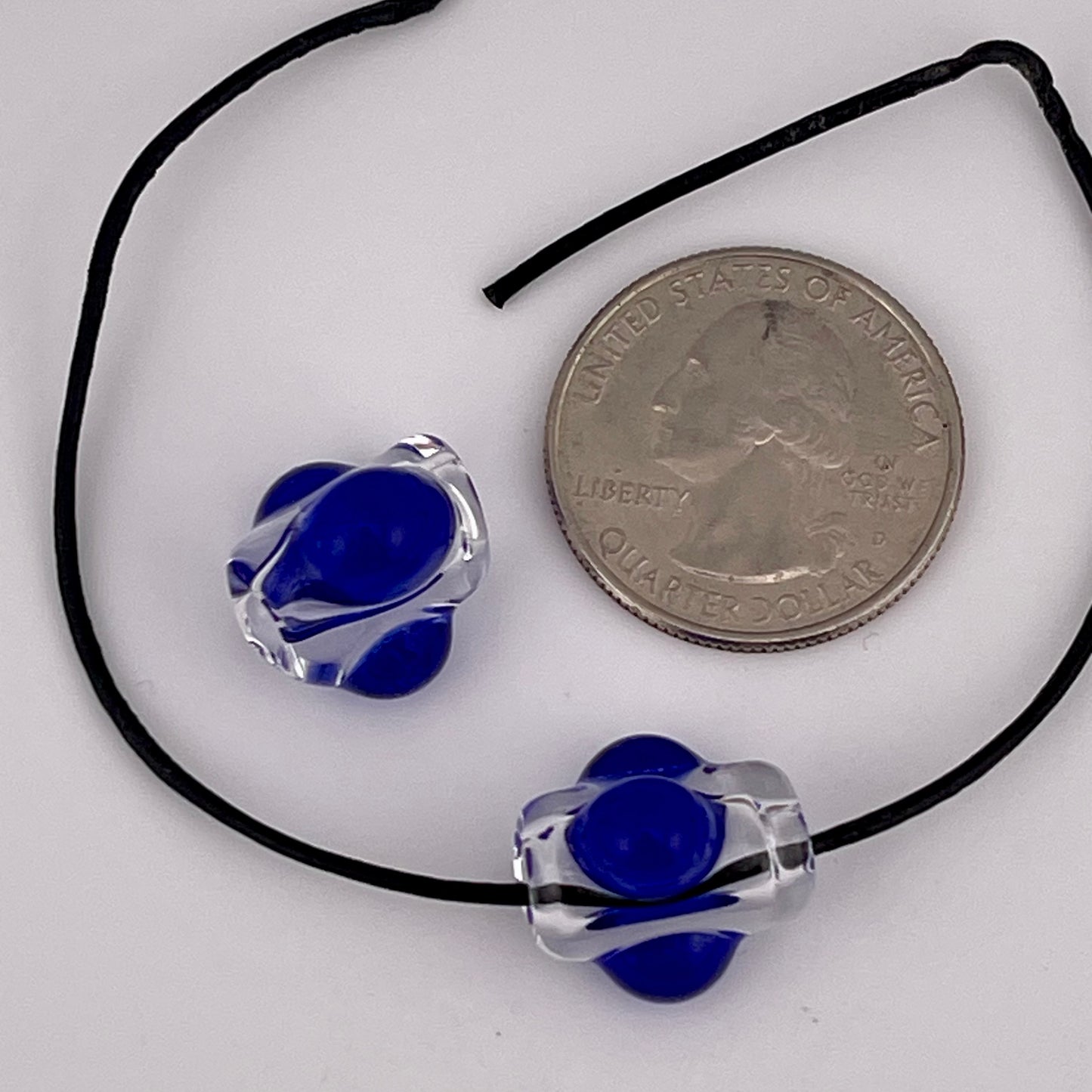 2 Clear beads with Blue marbles - JeffBeckerGlass.com