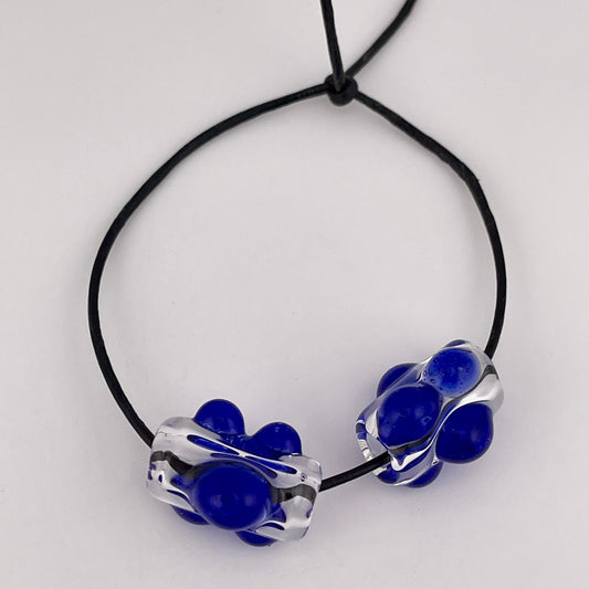 Clear Glass Barrel Bead with Blue Marbles - JeffBeckerGlass.com