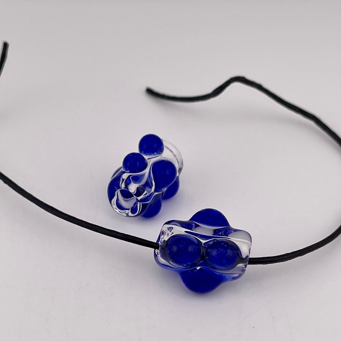Clear Glass Barrel Bead with Blue Marbles - JeffBeckerGlass.com