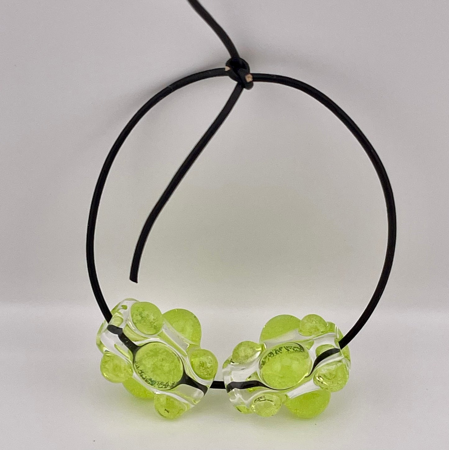 Clear Glass Barrel Bead with Slime Green Marbles