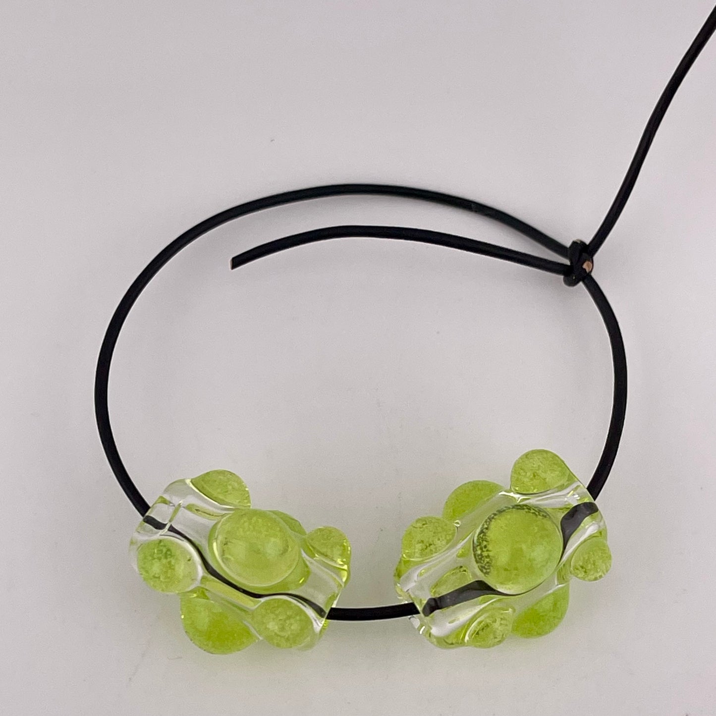 Clear Glass Barrel Bead with Slime Green Marbles