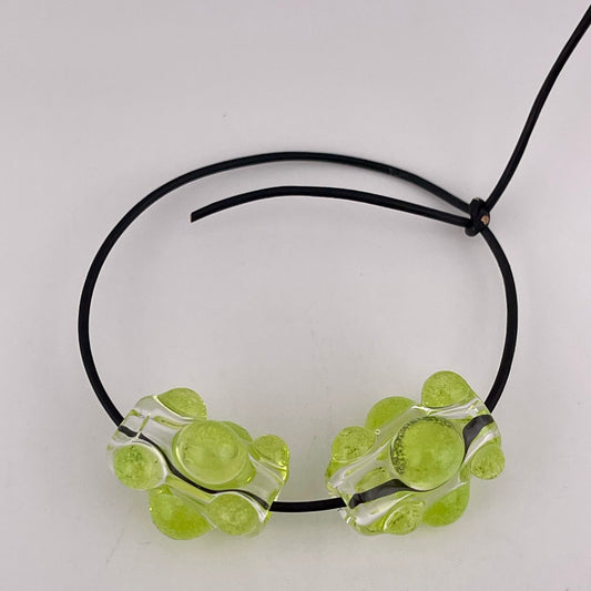Clear Glass Barrel Bead with Slime Green Marbles - JeffBeckerGlass.com