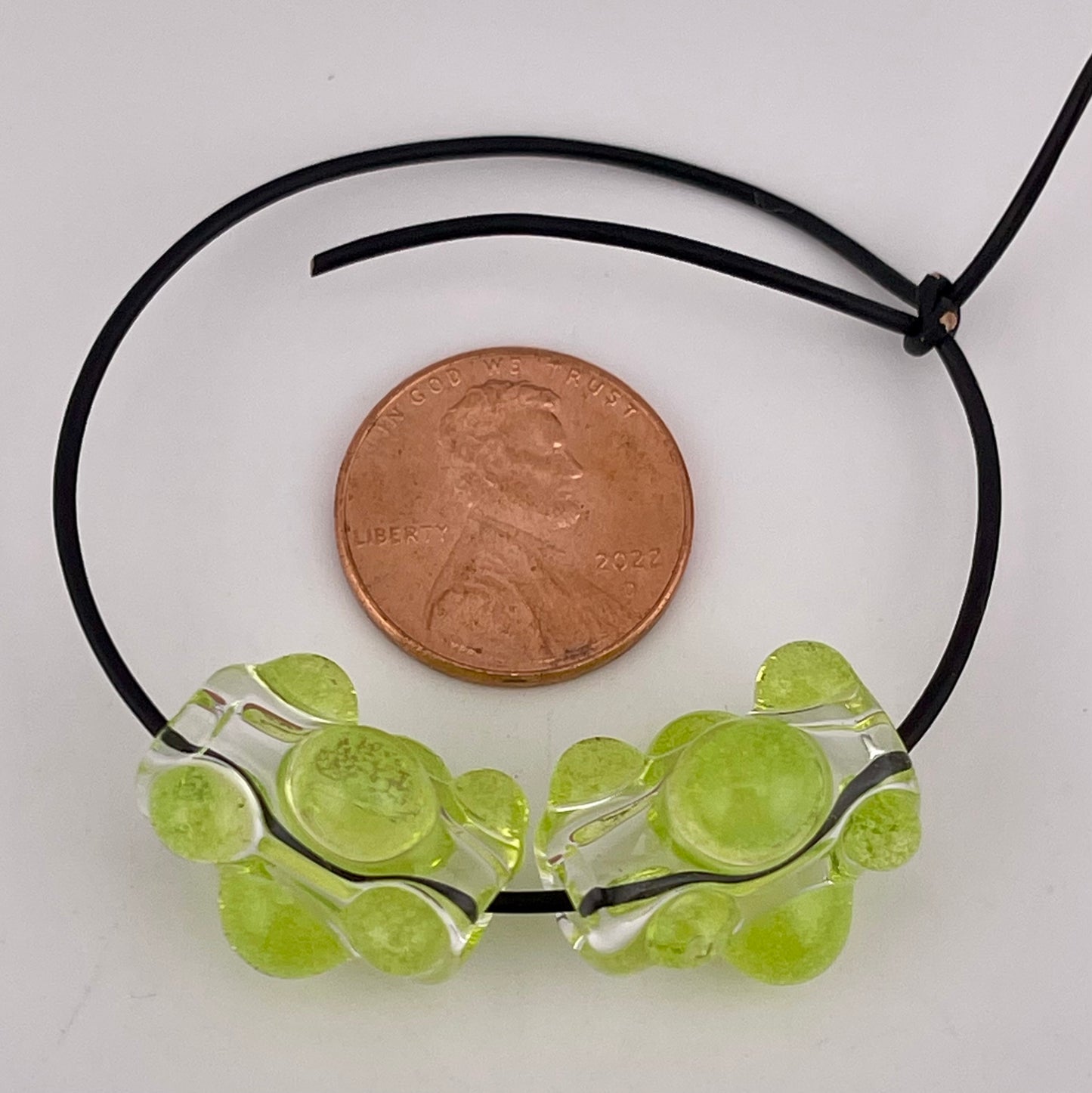 Clear Glass Barrel Bead with Slime Green Marbles