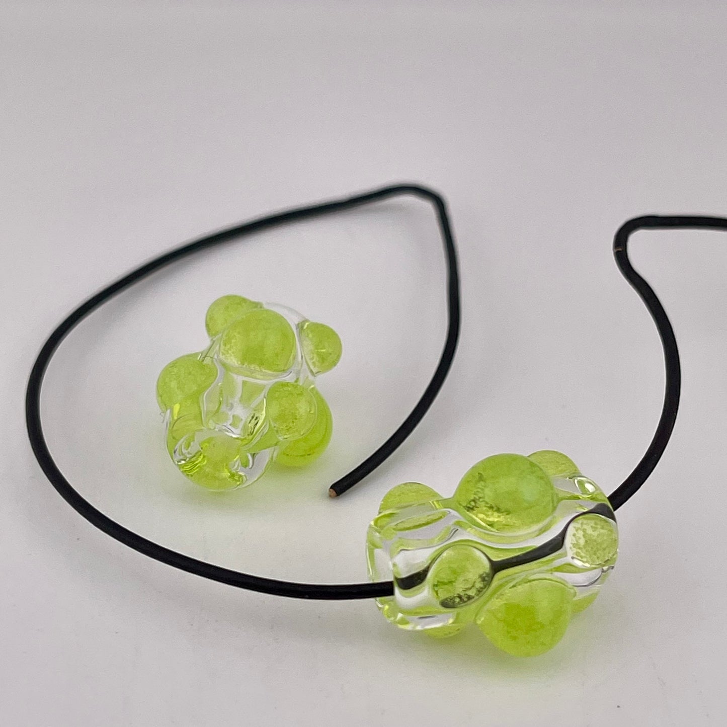 Clear Glass Barrel Bead with Slime Green Marbles - JeffBeckerGlass.com