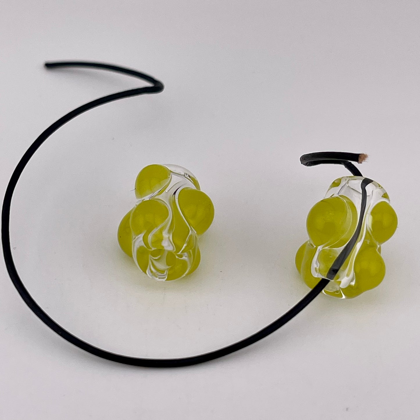 Clear Glass Barrel Bead with Yellow Green Marbles