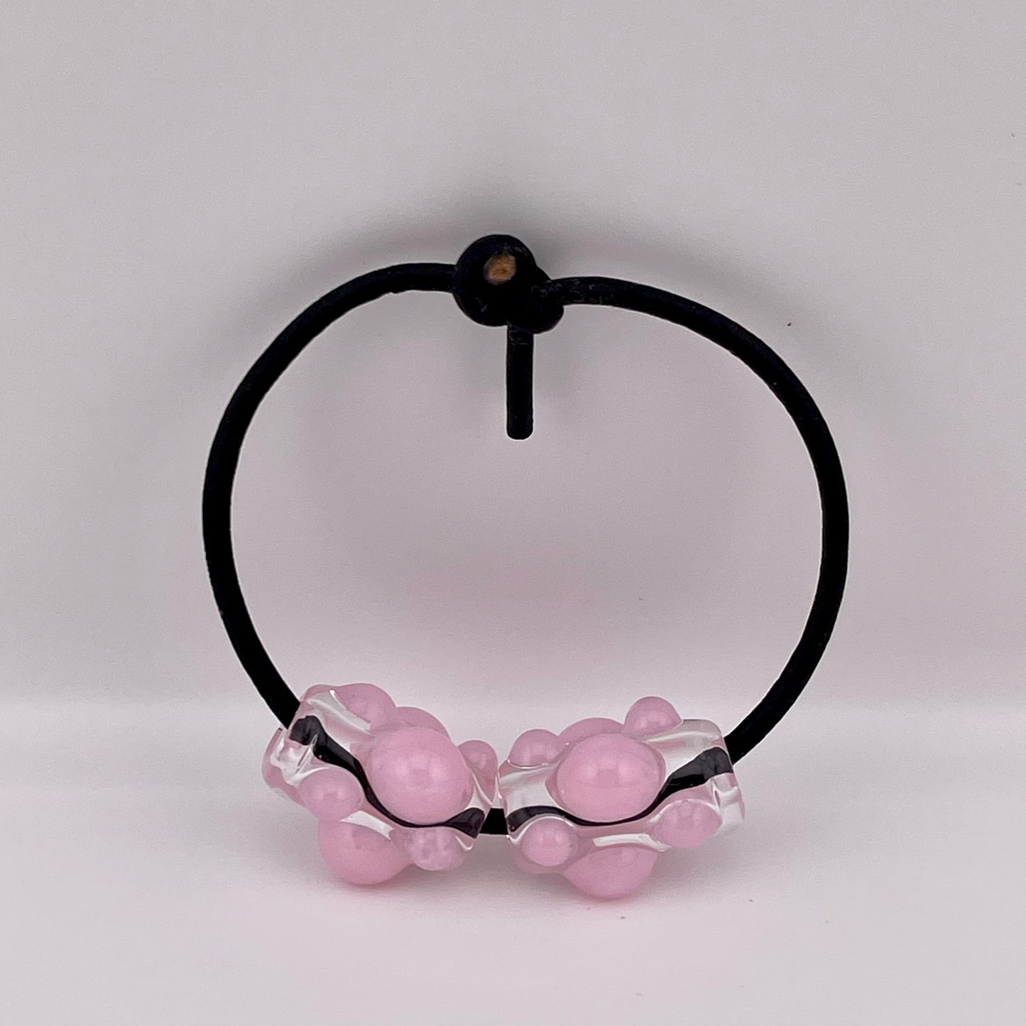 Clear Glass Barrel Bead with Pink Marbles