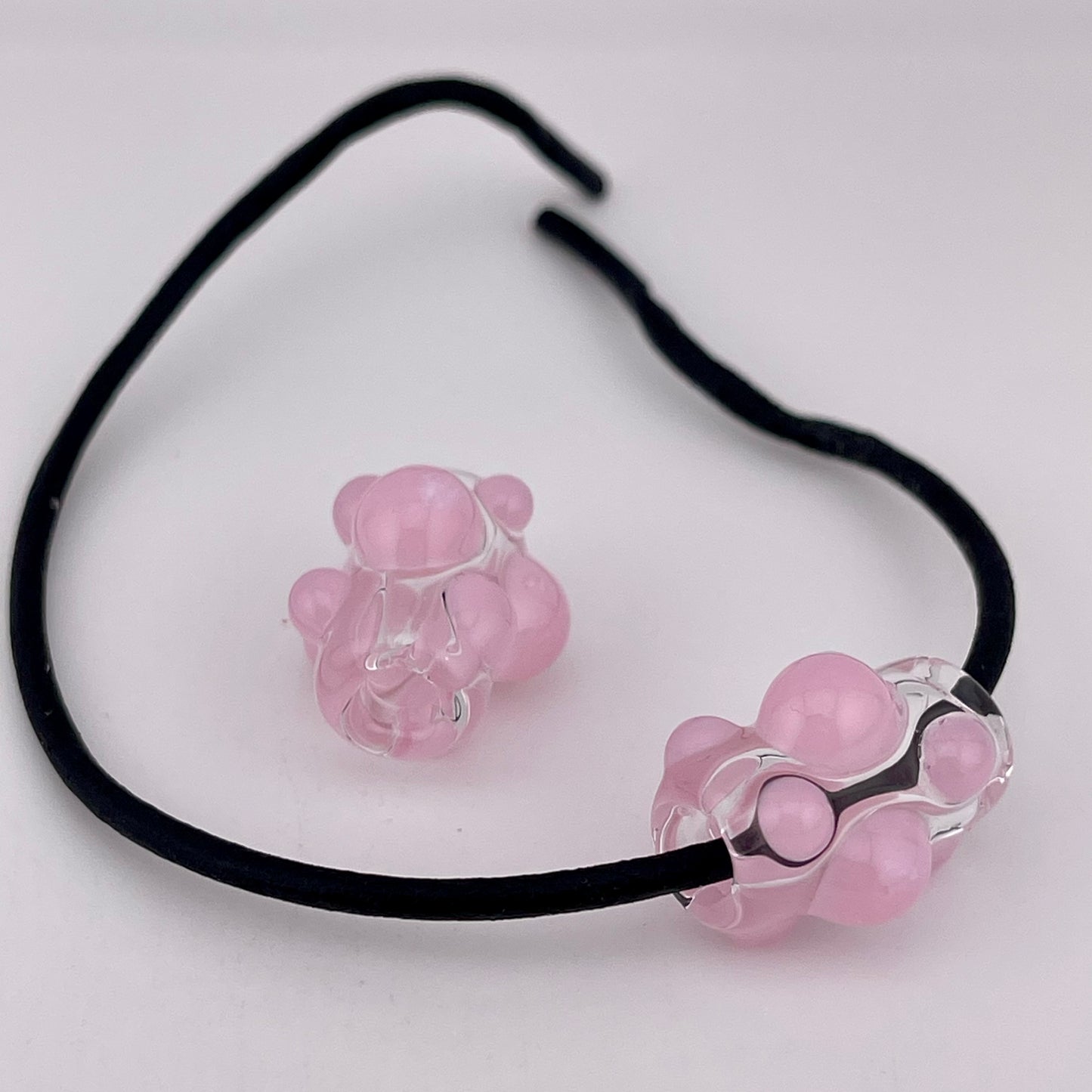 Clear Glass Barrel Bead with Pink Marbles - JeffBeckerGlass.com