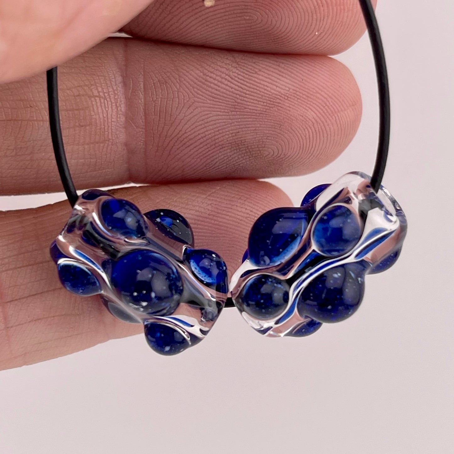Clear Glass Barrel Bead with Blizzard Blue Marbles